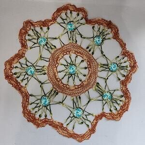 24 inch Colorful Floral Crochet Doily Dresser Table Round Scallop Crocheted